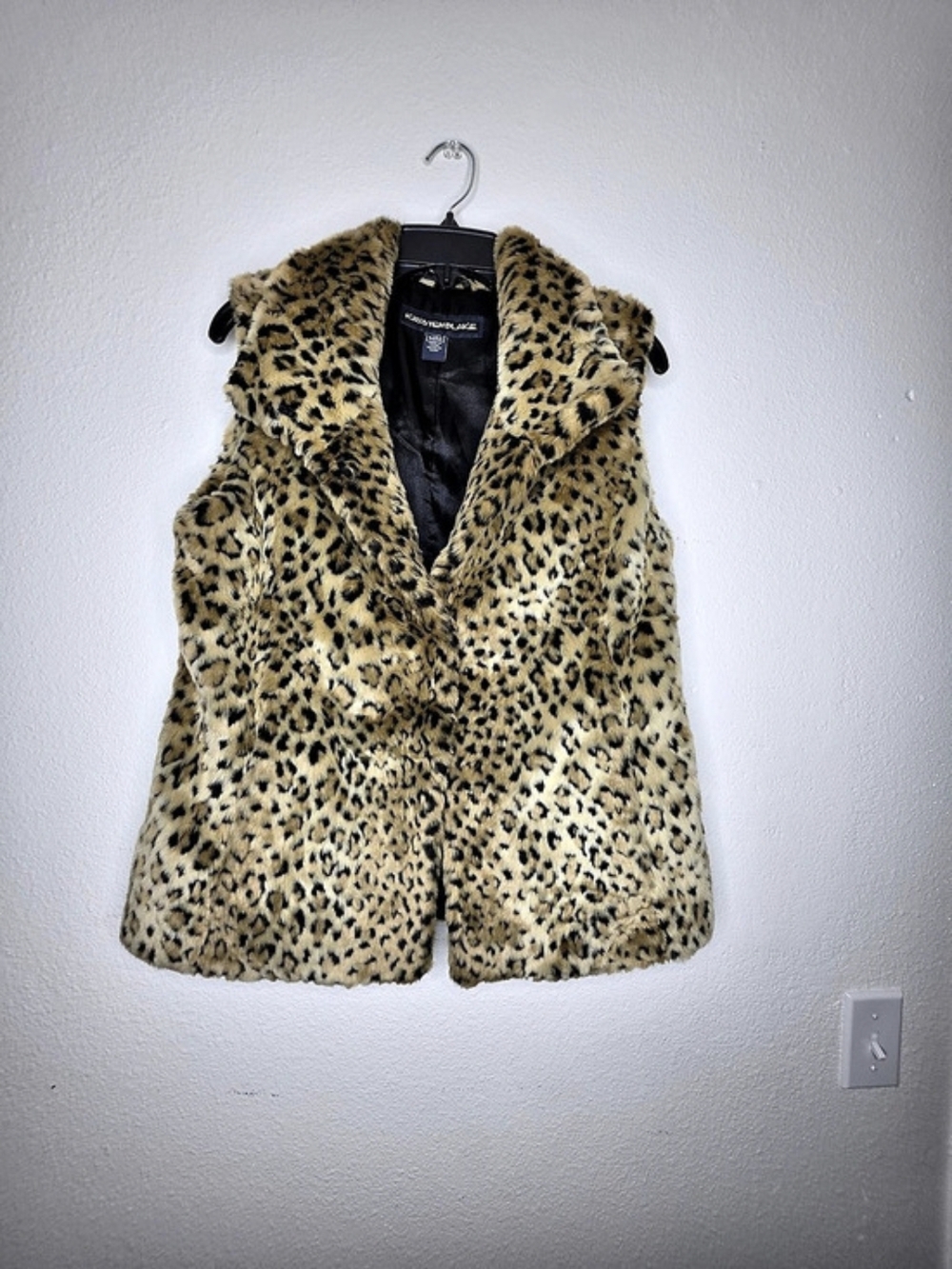 Kristen Blake Leopard Print Collared Lined Vest Pockets  Medium Beige Black